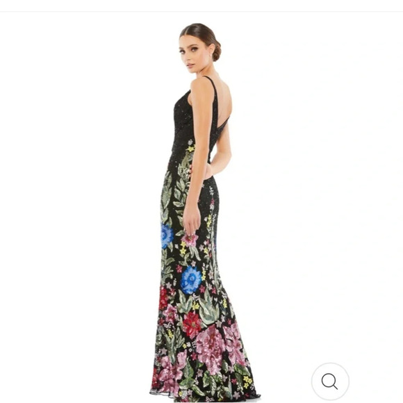 Mac Duggal - 5475 V-Neck Floral Appliqued Black Floral Dress 16 NWT - Picture 2 of 10